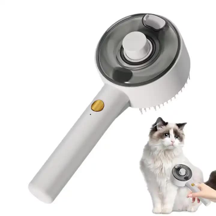 Pet Grooming Spray and Massage Brush White | One-Click Hair Removal Comb for Cats & Dogs | UV Sterilization for Mites Control