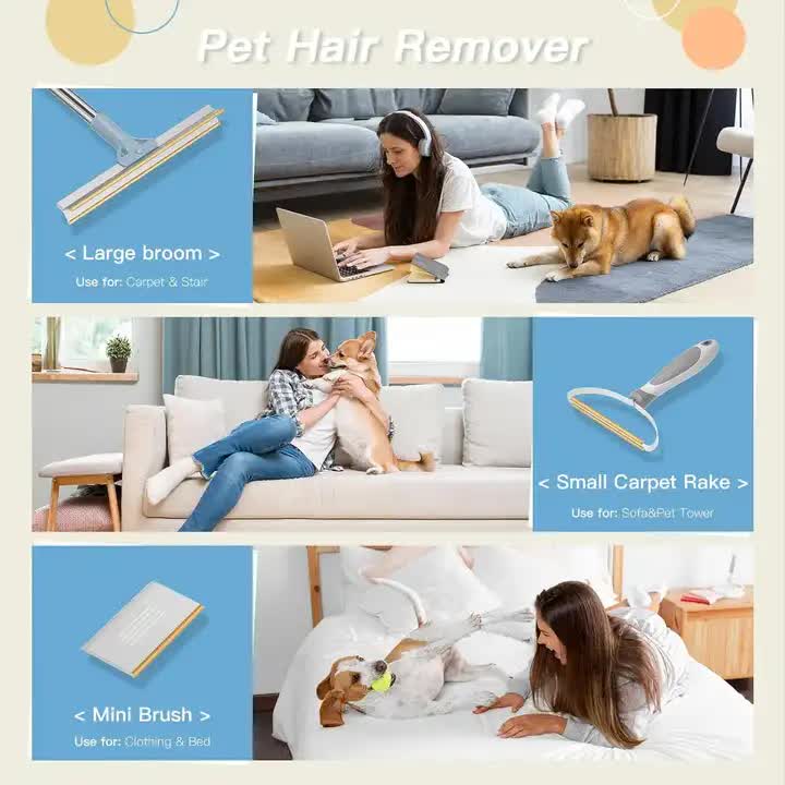 Pet Hair Removal Tool Set - Multi-Purpose Sweeper with Scraper and Handheld Fur Remover  (FREE AU SHIPPING)