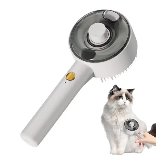 Pet Grooming Spray and Massage Brush White | One-Click Hair Removal Comb for Cats & Dogs | UV Sterilization for Mites Control